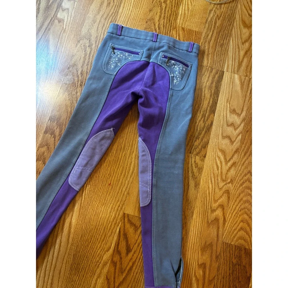USG Equestrian Riding Breeches Horseback Performance Gear Kids 12 Grey Purple